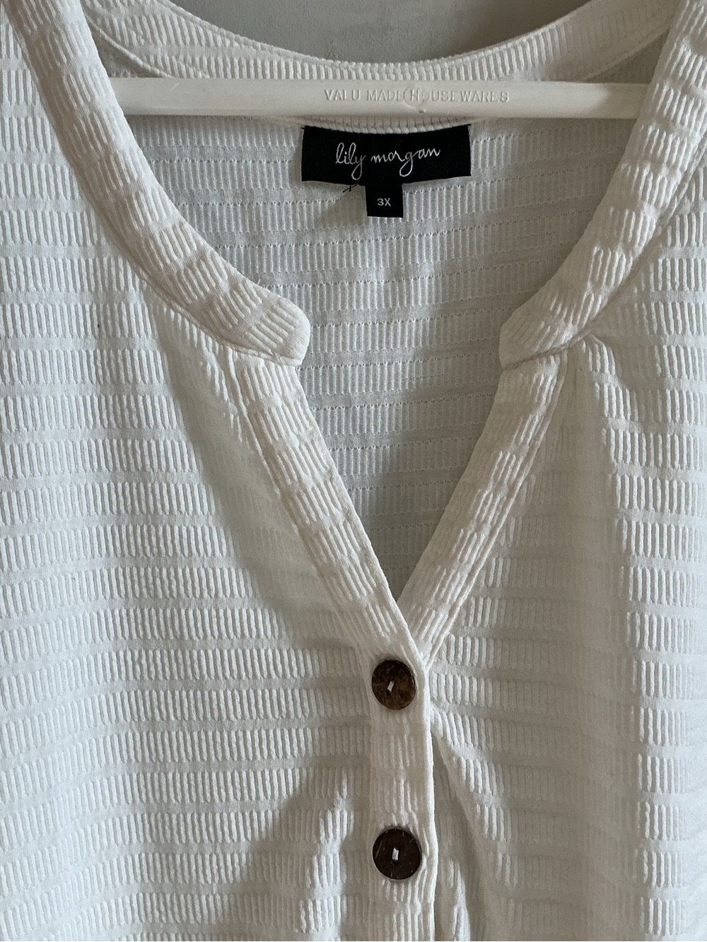 White Textured Button-Front Women's Top